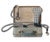 The Maileg Puppy Supply Accessories - Blue set includes a small metal suitcase with Maileg print, a plush dog leash, blue and white checkered heart toy, floral collar with clasp, and "Maileg" cursive interior.