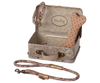 The Maileg Puppy Supply Accessories - Rose includes a small metal suitcase with a handle and “Maileg” on the lid, holding a polka-dot bone toy for your plush dog, plus a matching floral leash and collar set displayed in front.