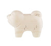 A small, white wooden figurine resembling a simplified, round dog with minimal carved details for its face, ears, and legs. Hand-carved from Albizia wood, the Handmade Tiny Wooden Animals - Chow Chow Dog has a short, curled tail and a smooth, plain surface.