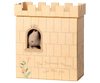 The PRE-ORDER: Maileg Princess and The Pea, Big Sister Mouse (Estimated Ship Date: Mid November) features a princess mouse in a charmingly decorated cardboard castle box for classic fairytale play.