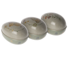 Three decorative oval boxes with intricate floral and bird motifs, presented against a white background, featuring Maileg Easter Egg designs.