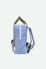 The Sticky Lemon Backpack Medium | Envelope | Cloud Blue (ships in a week) features a light blue design with a white zipper, olive green handle, and adjustable padded straps, displayed from the side against a plain light background.