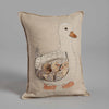 Decorative pillow featuring an embroidered design of a Coral & Tusk Mama Duck Pocket Pillow with three removable ducklings on a neutral linen background.