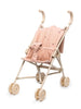 A Konges Sløjd Doll Stroller - Cherry with quilted fabric and beige handles, displayed on a white background. The stroller has a simple, lightweight frame and four small double wheels.