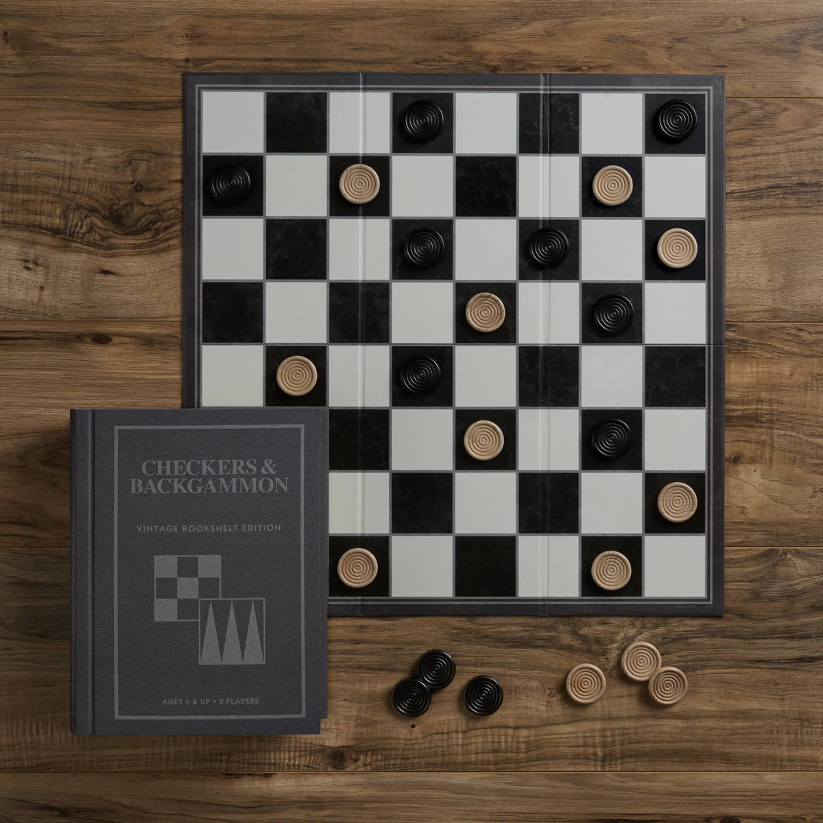 Board Game: Checkers & Backgammon Vintage Bookshelf Edition– Odin