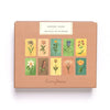 A box labeled "Memory Game - Festival of Flowers" displays watercolor illustrations of ten different flowers on the lid, each with a colored background, and "Roomytown" appears at the bottom.