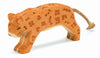 The Ostheimer Leopard is a handcrafted wooden toy that stands on all four legs with minimal facial features and a rope tail, characterized by its painted orange fur and brown spots. Made from sustainably sourced materials, it boasts an unpolished, rustic appearance typical of Ostheimer Brand creations.