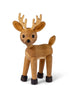 A Spring Copenhagen Spirit The Deer with prominent antlers and black button eyes, standing isolated on a white background. It has a friendly expression and natural FSC Oak texture.