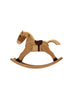 A Spring Copenhagen The Rocking Horse with a light and dark wood grain finish, featuring a smooth mane and tail, set against a white background.
