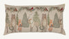 Coral & Tusk Christmas Cheer Lumbar Pillow featuring embroidered bears, foxes, and reindeer holding wreaths amidst pine trees, with a festive greenery and cardinal border along the top.