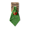 Sweetie the Strawberry Big Doudou is a green organic cotton baby comfort toy featuring a red strawberry-shaped natural rubber teether, presented on brown packaging labeled "Oli & Carol.