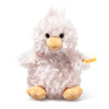 The Steiff Pipsy Pink Chick is a fluffy, pale pink plush duck with a yellow beak and feet, black button eyes, and a yellow Steiff tag on its wing—an irresistibly cuddly addition to any collection.