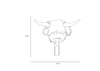 Line drawing of a Highland cow’s head with long horns and shaggy hair, centered in a 23 cm square. Simple black outline on white—ideal inspiration for the Coat Hanger - Highland Cow or a unique animal wall hook design.