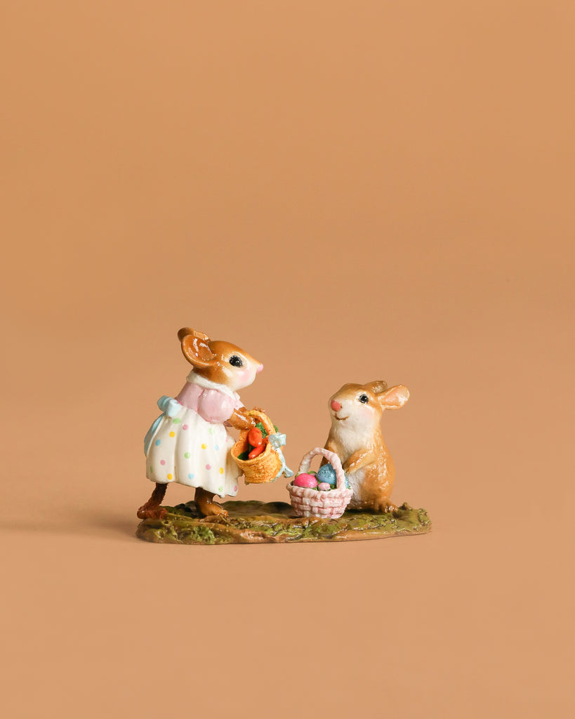 Wee Forest Folk Tiny Collectible - Baskets Full of Easter Joy: A hand-sculpted miniature featuring rabbits carrying a basket of eggs.