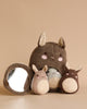Three Wooden Activity Kangaroo resembling cute, brown animals with large ears, made from organic cotton.