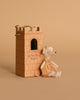 The Maileg Princess Mouse, Big Sister, wearing a dress and crown, sits beside a castle tower with "Let the Story Begin" against a beige background.
