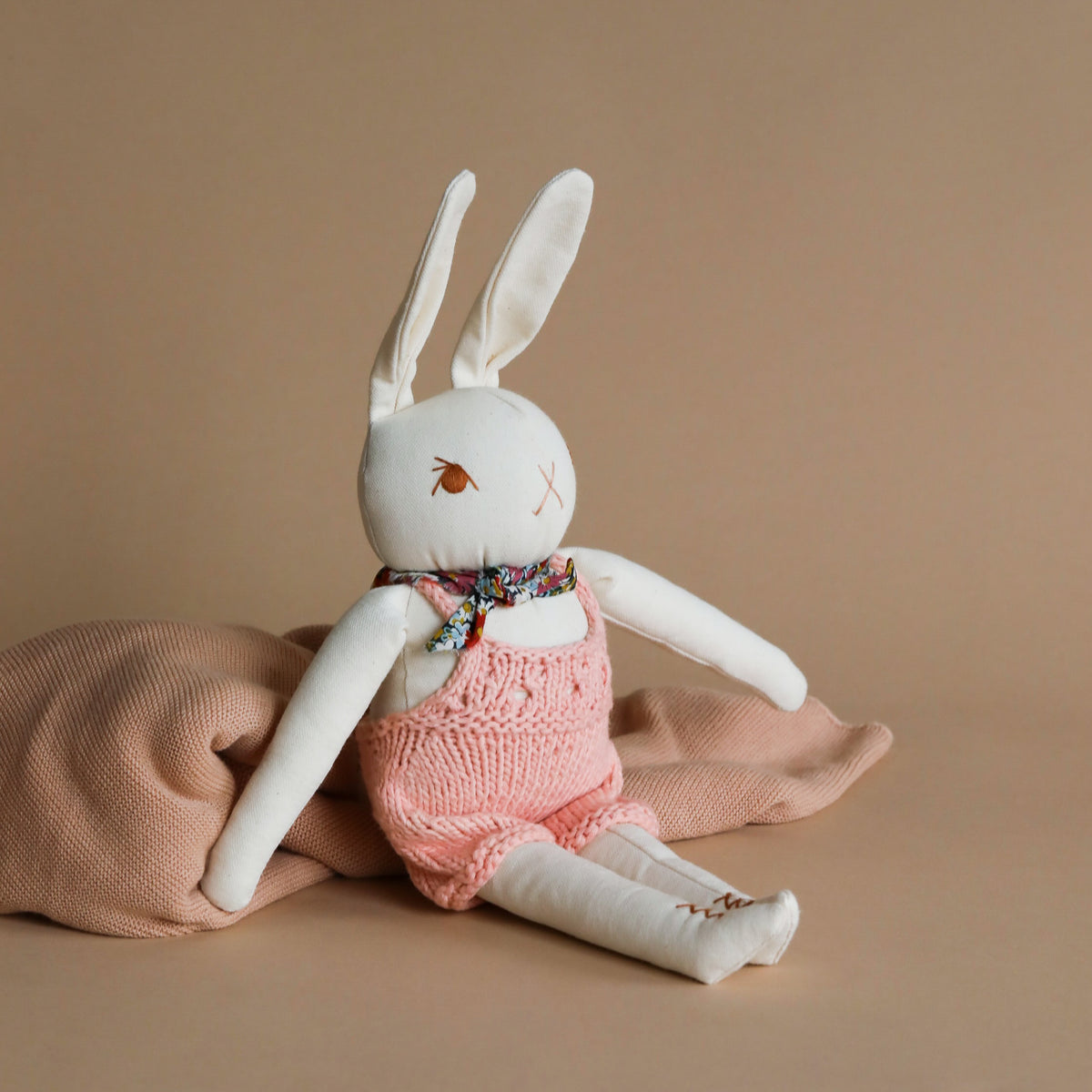 Polka Dot Club Cream Rabbit in Hand Knit Overalls– Odin Parker