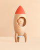 Sabo Concept Rocket with Bear, a wooden toy rocket with a red nose cone and a small bear figurine inside, perfect for imaginative play.