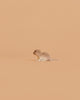 The Bumbu Handmade Wooden Baby Otter toy stands slightly left on a plain, peach-colored background.