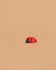 The Bumbu Handmade Wooden Ladybug, a small red wooden toy with black spots, rests on a plain light beige background.
