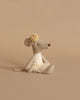 A soft, beige plush mouse doll in a tulle skirt and flower headband sits upright against a beige background, ready for teatime with her Maileg Family Time Living Room Set or to complement any mouse dollhouse furniture.