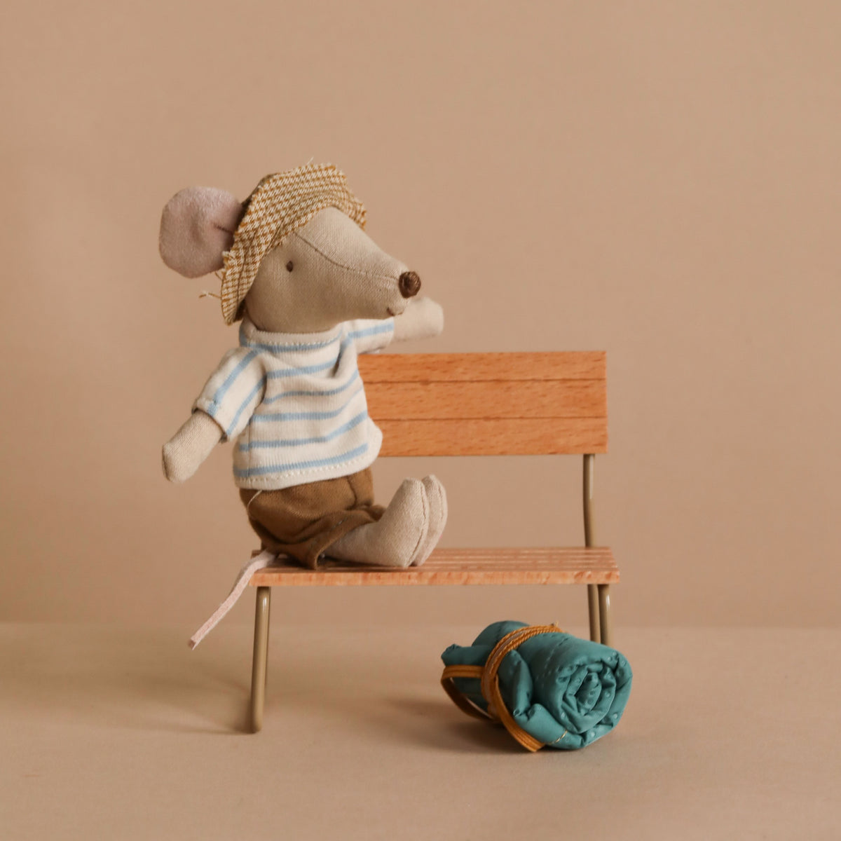 Maileg Hiker Mouse With Light Blue Striped Shirt - Big Brother