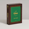 The Board Game: Clue Heritage Edition comes in a deluxe wooden box with a green and gold cover for the 75th Anniversary, displayed upright on a white surface against a light gray background.