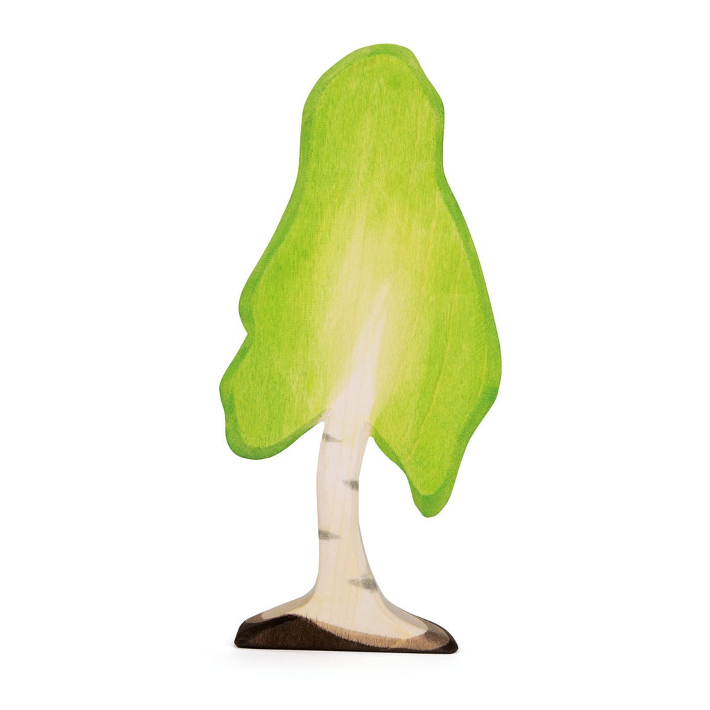 A large wooden birch tree with a light green canopy and a beige trunk. The Ostheimer Birch Tree, perfect for imaginative play, has a simplified and slightly whimsical design, standing upright against a plain white background.