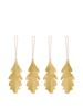 Four Ferm Living Oak Leaf Ornaments - Set of 4 - Brass, each crafted as a brass oak leaf hanging from a thin gold-colored chain.