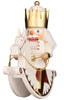 The Christian Ulbricht Collectible Wooden Nutcracker - Rider King features a king with a golden crown, white hair, and blue eyes riding a white rocking horse in a gold-accented uniform—a charming piece for any collection.