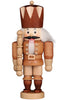 The Christian Ulbricht Collectible Wooden Nutcracker - King (Natural) features a mustache, long white hair, a tall brown hat, staff, and a brown uniform with buttons and boots.