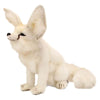 An Arctic Fox stuffed animal from the HANSA collection sits upright with hand-sewn features like large ears, creamy white fur, and a bushy tail, perfectly capturing the essence of this Arctic creature.