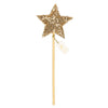 The Magic Wand - Gold Sequin Star features a sparkling gold sequin star on a gold stick with a small white tag—perfect to pair with your favorite glitter crown.