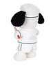 Bon Ton Toys presents the Plush Peanuts Snoopy Tennis: a cute Snoopy plush dressed in a white tennis outfit and headband, holding a wooden tennis racket, with fluffy white fur and black ears.