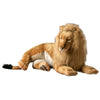 The Extra Large Lion, 39'' - FINAL SALE is a realistic plush toy with hand-sewn details, a golden mane, and tan fur. It lies down with its front legs stretched forward and head turned slightly to the side on a white background.