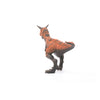 A plastic orange and brown Schleich Carnotaurus Large Realistic Dinosaur Toy with a movable jaw is depicted standing on two legs against a white background, facing away from the camera. This detailed toy is an excellent educational choice for young paleontology enthusiasts.
