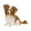 A Papillon Dog Stuffed Animal with fluffy ears and a bushy tail, featuring brown and white fur from the HANSA animals collection, sitting against a white background.
