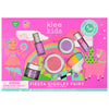 Klee Naturals Deluxe Makeup Kit - Pink Ballet Fairy, featuring nail polish, glitter gel, eye shadow, blush, lip balm, and an applicator brush inside a pink box illustrated with a cartoon fairy and a llama.