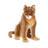 A hand-sewn Mountain Lion Stuffed Animal, depicted sitting with a calm expression and realistic detailing, isolated on a white background.