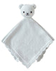 The Cuddle + Kind Organic Cotton Baby Bear Lovey (Baby Blue) is a soft, fair trade security blanket with a bear’s head, embroidered features, and ruffled edges—an ideal gift for babies.