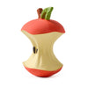 Pepa the Apple Teething Toy is a cartoon-style apple core figurine made from natural rubber, featuring a red top and bottom, yellow center, two black seeds, green leaf, and brown stem—ideal as an eco-friendly bath or teething toy.