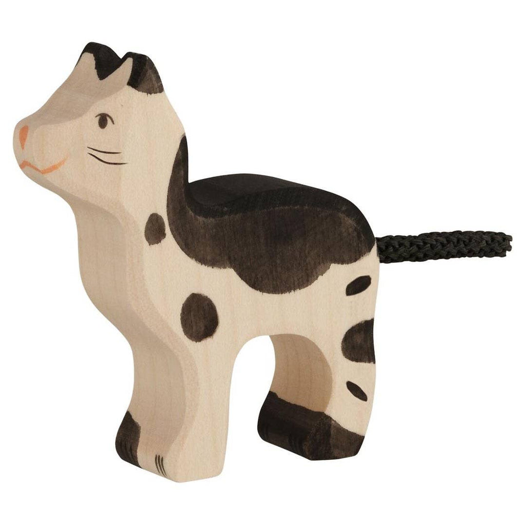 The Holztiger Cat, Ragdoll is a handcrafted wooden toy with hand-painted black and brown spots, simple features, and a braided tail—part of HOLZTIGER's beloved European-made figure collection.