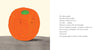 An illustration of a sad orange pumpkin sits on a gray surface, paired with text about Stumpkin by Lucy Ruth Cummins—a stemless jack-o-lantern featured in this unique Halloween pumpkin book.