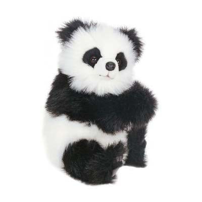 The Panda Cub Stuffed Animal has soft black and white fur, is seated upright, and faces slightly right against a white background.