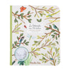 The Moulin Roty Botanist Coloring Book & Stickers has a colorful garden theme cover with branches, leaves, birds, butterflies, and insects. It includes 148 garden stickers and is published by Moulin Roty.