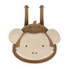The Donsje Leather Kapi Backpack - Monkey is a small premium leather backpack in beige and brown, featuring a cartoon monkey face with round ears and simple facial features, inspired by the signature Donsje animal design.