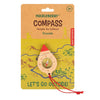 The Huckleberry Compass is an FSC beechwood compass for ages 3+, with a red tip and string, attached to map-themed packaging. Text on the pack reads "Navigate the Outdoors!" and "LET'S GO OUTSIDE!"—great for kids' outdoor fun.