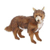 An Adult Coyote Stuffed Animal with the body of a brown wolf and the face of a fox, crafted with realistic fur details from high quality man-made materials, standing isolated on a white background.