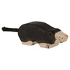The Holztiger Mole is a small handcrafted wood toy, painted black and beige with a pink nose, black dot eyes and whiskers, plus a short black braided tail. Made in Europe, this charming figure is part of the Holztiger collection.