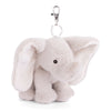 Introducing the Bukowski - August Elephant XL Bag Charm: an adorable, plush gray elephant keychain featuring large floppy ears and a sturdy metal clip on its back, perfect for accessorizing your bag. Shown here against a crisp white background.